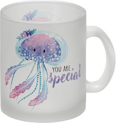 Qualle Glas Tasse mit Spruch You are special Aquarell Pastell Quallen-Design Kawaii Garten-Party Tasse Wasser-Thema für Teenies