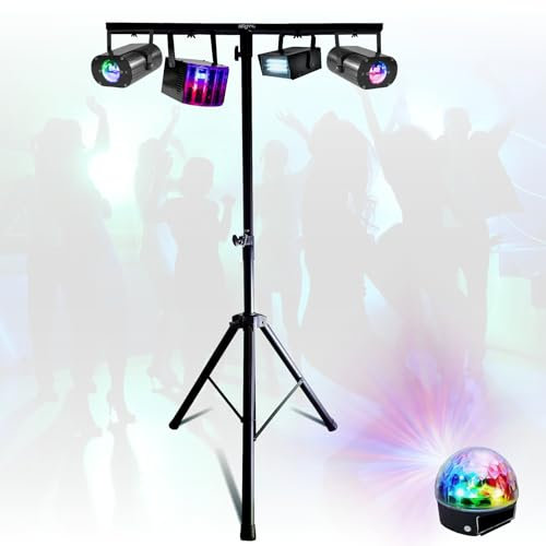 Mooving Light & Sound - Pack Lumière ML-SUPPORT-DJLIGHT 1,60m réglable - 5 Jeux de Lumière Astro Strobe Derby LED
