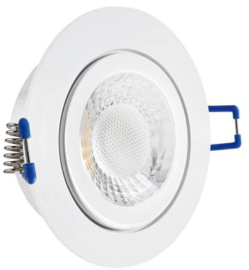 LED Einbaustrahler Feuchtraum IP44 weiß | rund Echtglas | Lochmaß Ø 60mm - 75mm | geringe Einbautiefe 25mm | Anschlussfertig Farbe 5W LED Modul flach dimmbar warmweiß COB 230V