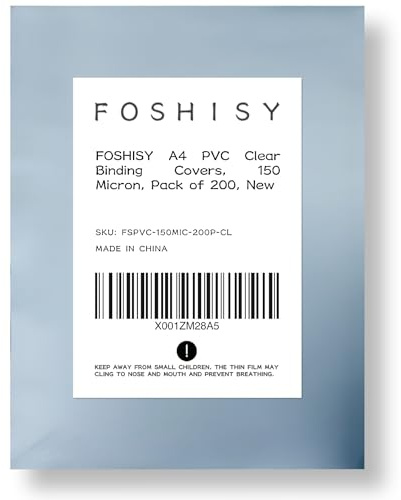 FOSHISY A4 PVC Clear Binding Covers, 150 Micron, 200 Pack | Transparent Binding Presentation Covers, A4 plastic sheets for binding, Square Corners, Office and School Supplies
