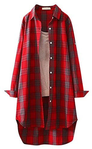 Blouse Femme Carreaux- Chemise Oversize Long-Top Manche Longue Grande Taille Ample Printemps Eté Tops Classique Regular Fit Comfy De Mode Hauts DéContractée Chemisers