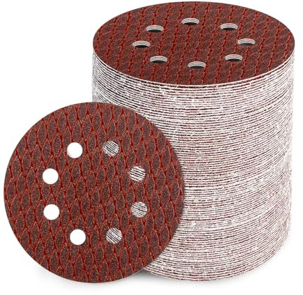 GEOGIEEW 90PCS 125mm Sanding Discs Pads, 5 Inch 8 Hole Hook and Loop 100 Grit Sandpaper for Wood for Random Orbital Sander