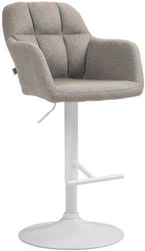 CLP Barhocker Natoma Stoff I 360° Drehbar, Metallgestell Höhenverstellbar Mit Fußstütze I Thekenhocker Für Bar Mit Gepolsterte Sitzfläche Farbe Taupe Material Gestell Metall matt Weiss
