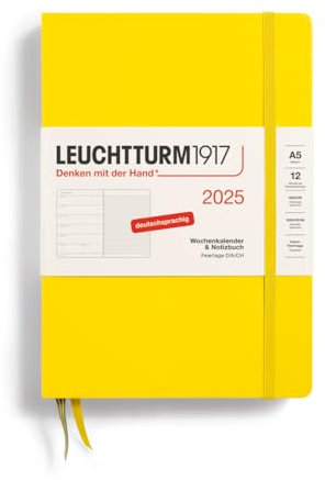 LEUCHTTURM1917 370489 Wochenkalender & Notizbuch Medium (A5) 2025, Zitrone, Deutsch