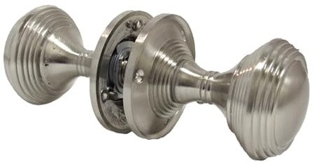 Queen Anne Reeded Mortice Door Knobs – 1Pair Round Satin Chrome Interior Knobs with 64mm Rose & 58mm Knob