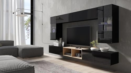 Luxusbetten24 Designer Wohnwand Picasso mit LED Schwarz