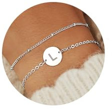 YADOCA Silber Armband für Damen - 18K Gold Gefülltes Brief Initial Armband Personalisierte Scheibe Monogramm Armbänder für Frauen Teenager Mädchen Geschenke - L
