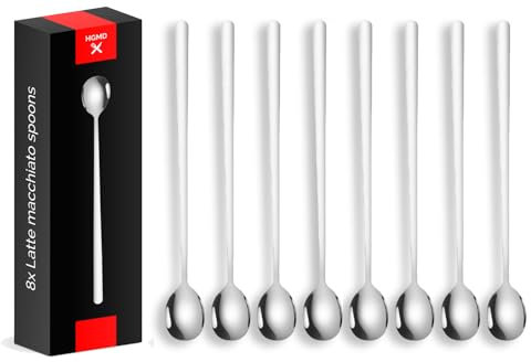 HGMD Latte Macchiato Löffel - 8 Stück - 17cm - Lange Teelöffel - Kaffeelöffel - Longdrinlöffel - Barlöffel - Edelstahl