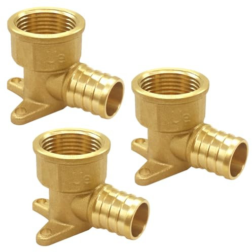 Uenede 3 Stück LF Messing 3/4 Zoll PEX Barb auf 3/4 NPT Buchse mit Tropfenohr 90 Grad Winkelkupplung Rohr Crimp Fitting