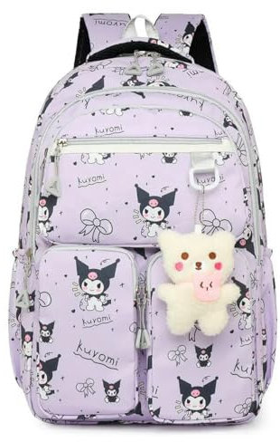 FSRCMY Kawaii Kuromi Backpack Junior High School Bag Student Schoolbag Anime Cartoon Shoulder Bag Girls Gift