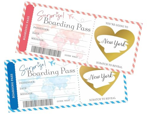 SULIUDAJI 2 Stücke Reisegutschein Flugticket mit Rubbelaufkleber,Reisekarte Überraschung Rubbelgeschen, Bordticket personalisierbar, Geburtstag, Geschenk für Paare – Modell Boarding Pass