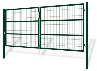 Casanoov Portail Grillage Rigide RAZO 3x1,40 m Vert – Battant 2 Vantaux avec Poteaux Inclus – Acier Galvanisé Thermolaqué – Robuste Résistant Intempéries Anti-Corrosion – Kit Complet 285x140 cm