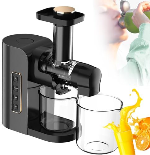 QIeAny Silent Masticating Juicer with 97% Pure Juice Rate, 150W Slow Speed Juicer, Fresh Juicer with 2-Speed Mastication Speed+7-Stage Pressing Screw+Residue Juice Separation+Automatic Reversal,Black
