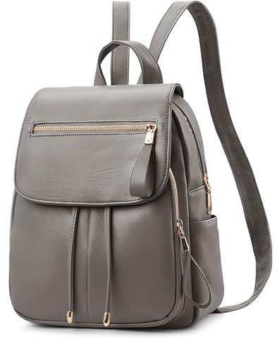 FOLOVEYA Rucksack Damen Klein Elegant Cityrucksack Anti Diebstahl Wasserdicht PU Leder Daypack mit Mehreren Taschen Modern Tagesrucksack für Alltag Arbeit Reisen