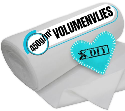 Qooltex Volumenvlies 450g /m² Polstervlies - 160cm BREIT 45mm dick 1.6qm | Polsterwatte zum Polstern, für Decke, Kissen - Vlieswatte Füllung, Diolenwatte waschbar, Patchwork Quilt DIY