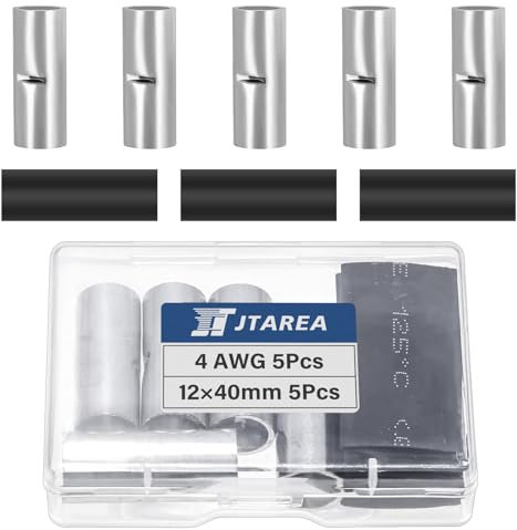 JTAREA 4 AWG Connettori di Testa Non Isolati Connettori Elettrici Kit con Tubo Termorestringente Cavo Elettrico Crimpare Terminale 25 mm² Connettore Capicorda Elettriche (Confezione da 10 Pezzi)
