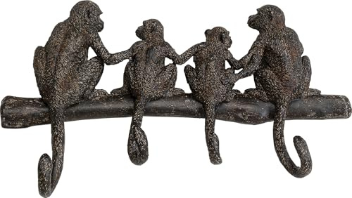 Kare Design Wandgarderobe Monkey Family, Braun, 38 cm, Garderobenleiste mit 4 Haken, Vintage-Stil, Motiv AFFE, Wanddekoration, Flur