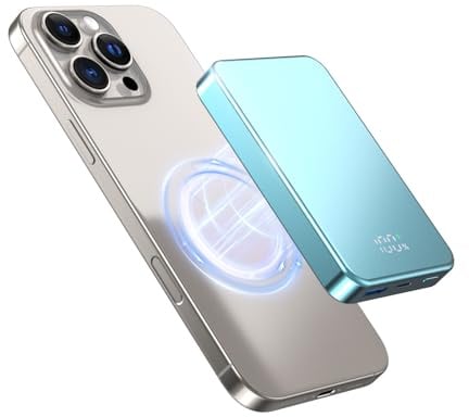 10000mAh 20W Magnetic Wireless Tragbares Ladegerät, Aluminiumlegierung Magnetische Power Bank, USB-C in&Out Kabellose Laden Batterie Pack für iPhone 17/16/15/14/13/12 Plus Pro Max Serie -Blau