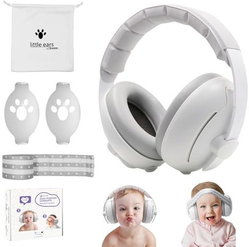 HyAdierTech 2 in 1 Cuffie Neonato Antirumore,Protettori Acustici per Neonati,Regolabili Cuffie Protezione Dormire Bambini,Archetto Regolabile,Ideale per il Sonno,Viaggi,Feste,Fino a 48 Mesi (grigio)