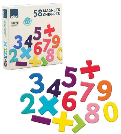 Magnete Zahlen 58 Teile aus Holz Lernspiel für Kinder ab 3 Jahren | Bunte Magnetzahlen -spielerisches Erlernen des Rechnens -nutzbar auf Tafel oder Kühlschrank -clevere Geschenkidee heute