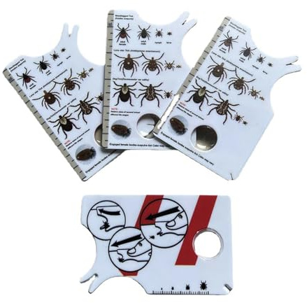 Pack of 5 tick cards, tick cards for people with magnifying glass, tick remover for quick and safe removal of ticks in humans and pets (5)