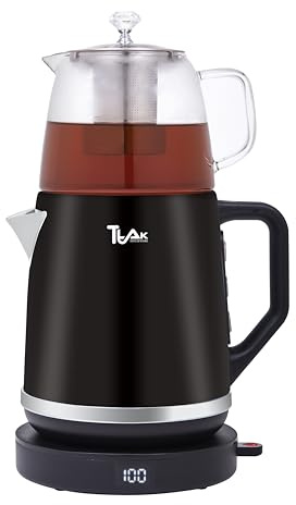 Théière électrique avec théière en verre, bouilloire en acier inoxydable de 1,8 L, affichage numérique de la température, fonction maintien au chaud, style samovar persan turc, noir
