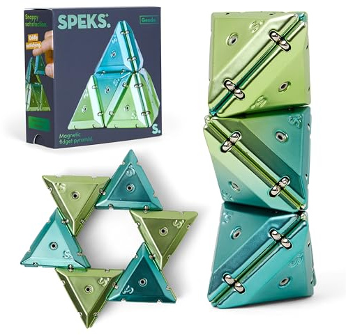 Speks Geode Magnetic Fidget Toy, Pyramid, Chrome Green | Sensory Desk Toy for Adults & Teens 14+, Stress Relief Gift, Fidget, Magnetic Fidget Toys