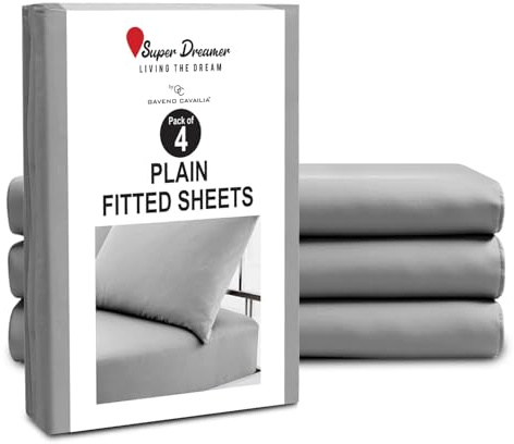 GC GAVENO CAVAILIA Microfiber Fitted Sheet King Size - 4 Pack Plain Bed Sheets - Deep Pocket 10 inch (25cm) - Shrinkage, Fade & Wrinkle Resistant Bottom Sheet Fit to Mattress (152x203 cm) - Grey