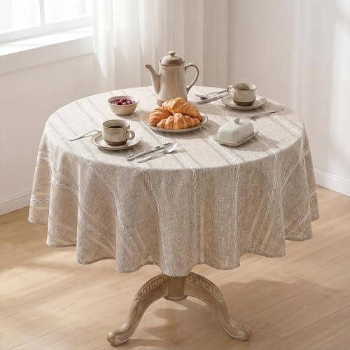 Artoid Mode Boho Braun Baumwollmischung Tischdecke Rechteckig Rund 140 cm, Landhausstil Abwaschbar Tischwäsche Küche Urlaub Party Dekor