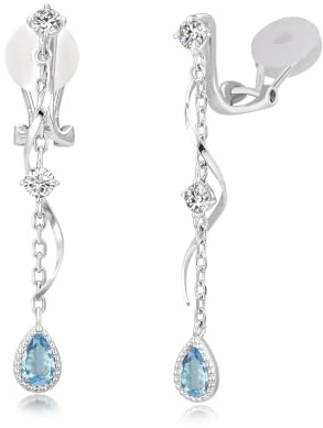 PHNIBIRD 45mm Lange Damen Ohrclips Silber mit Blauer Topas Ohrhänger