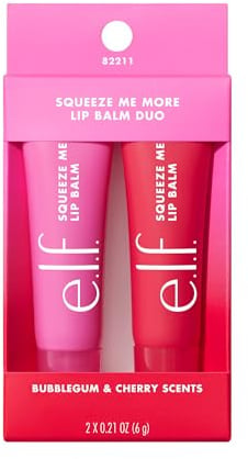 e.l.f. Squeeze Me Lip Balm Duo, Moisturizing Lip Balm for a Sheer Tint of Colour, Infused with Hyaluronic Acid, Vegan & Cruelty-Free, CHERRY/BUBBLEGUM | Moisturizing Balm For A Sheer Tint Of Color, Made With Hyaluronic Acid, Vegan & Cruelty-Free, Cherry & Bubblegum