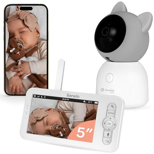 Lionelo Babyline 9.2 AI – Babyphone mit 2K Kamera & 5″ Monitor | Dual-Band-WLAN, KI-Erkennung von Weinen & Kopfbedeckung, Bewegungstracking, Temperatur- & Feuchtigkeitssensor, Nachtsicht, Ap