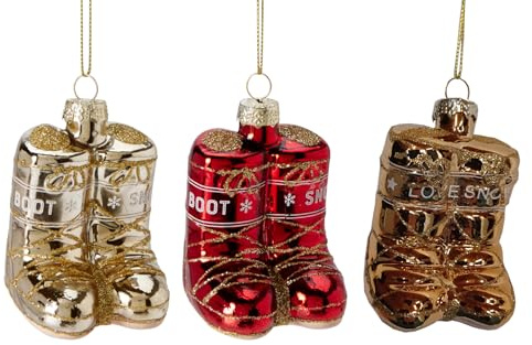 Baumschmuck Schneeschuhe Snow Boots (3er Set) rot, Gold, Silber - Baumdeko Schnee Stiefel, Hängedeko Winter Schuhe, Weihnachtsdeko, Christbaumkugel, Weihnachten