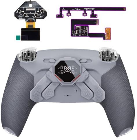 eXtremeRate SPARK Remap Kit per ps5 Controller BDM-030 040 050, Display OLED + Clicky Trigger Stop + Grip Ergonomici, 4 Palette Tasti Posteriori Rimappabili Accessori per ps5 Joystick, Grigio Classic