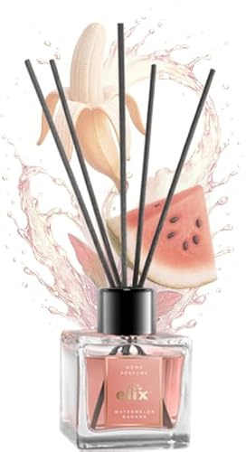 ELIX HOME PERFUME Raumduft mit Stäbchen 100 ml Watermelon & Banana - Reed Diffuser im Glas, fruchtig-frisch mit Melone, Banane & grünem Gras, für Wohnzimmer Bad Schlafzimmer