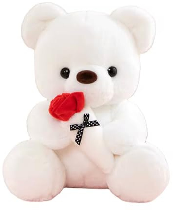 Soft Teddy Bear with Rose – Plush Stuffed Animal Gift for Valentine’s Day, Birthday, Anniversary, Kids & Couples – Ultra Soft Cute Bear Toy (25cm / 35cm / 45cm) (White, 25cm)