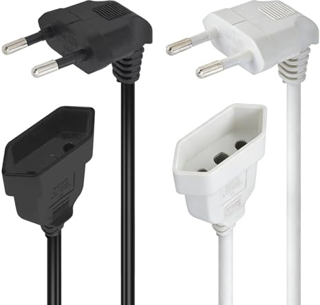 2 Stück Verlängerungskabel Kurz Steckdose 90 Grad Adapter mit Flachstecker Kurz Typ-C-Stecker Eurostecker auf Typ-C Euro für Bildschirm Lampe Haushaltsgeräte (0.3m Schwarz Weiß)