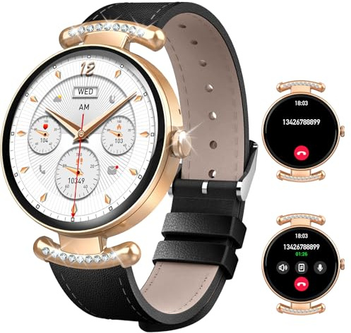 uaue Smart Watch for Women with Bluetooth Calling, Ultra-clear 1.2'' AMOLED Display Fitness Tracker with Heart Rate/SpO2/Sleep Monitor, 110+ Sports IP68 Waterproof Ladies Smartwatch for iPhone Android