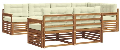 vidaXL Outdoor-Sofagarnitur mit Kissen 7 pcs Natur und Creme, Balkonsofa, modernes Eckmöbel, robuster Lounge, Terrassen-Sitzgruppe, bequemer Gartenstuhl