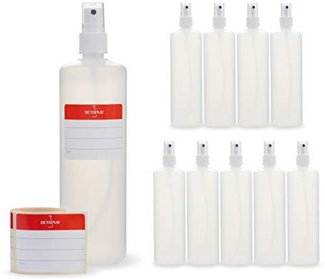 Octopus 10x 250 ml Botellas de Spray Con Pulverizador de Dedo, Botellas de Plástico HDPE Con Bomba, Incluye Etiquetas