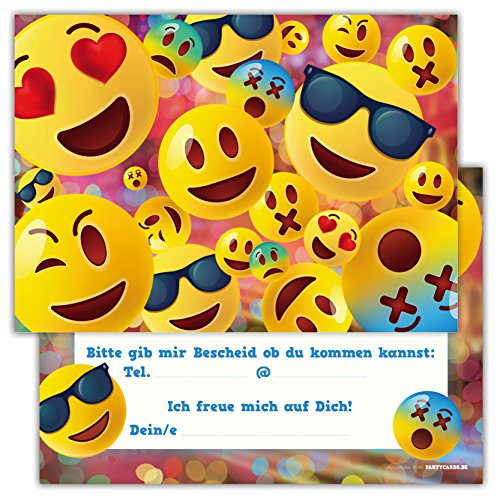 Partycards Einladungskarten Kindergeburtstag Mädchen Junge - 12 Karten - Smileys Design - A6 - Leicht zu Beschriften - Geburtstagseinladungen für Mädchen und Jungen - Perfekt für Feiern
