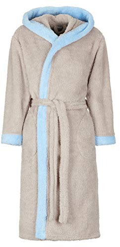 Di Ficchiano Unisex Herren Damen Bademantel mit Kapuze I Morgenmantel flauschig I Nachtwäsche aus edler Mikrofaser I Kimono Farbe: Taube blau, Gr. XS