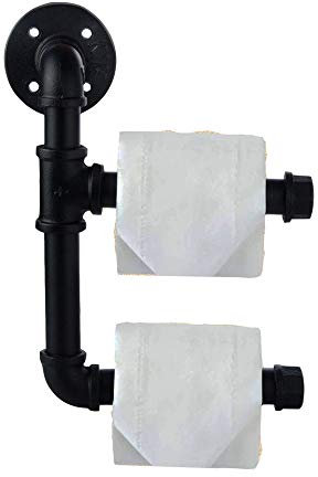 Porte Papier Toilettes Double Pole de Tube en Métal Style Rétro Design Industriel,Étagère de Support Papier WC pour Salle de Bain