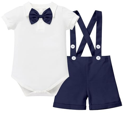 IBTOM CASTLE Baby Girls Ruffled Cotton Shirt Romper Jumpsuit Bodysuit Christening Outfit Gentlemen Tuxedo Baptism Clothing Photo Props Navy Blue 12-18 Months