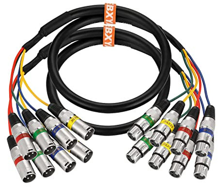 EBXYA Cable XLR de 4 Canales Cables Serpiente 1M 2 Paquetes 4 Cables de Audio Divisor de Colores Cable de Conexión de Micrófono de 4 Canales Cable XLR Macho a Hembra para Estudios de Grabación en Vivo