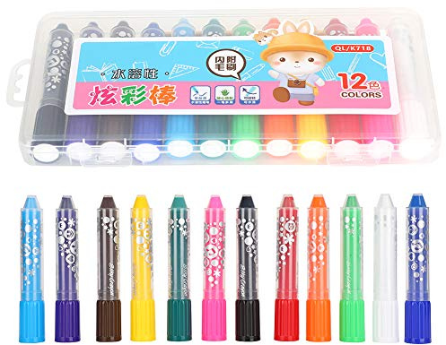12 couleurs Silky Crayon Set Coloré Rotatif Soluble Dans L'huile Peinture Bâton Non Toxique Lavable Avec Pinceau pour Enfants et Enfants