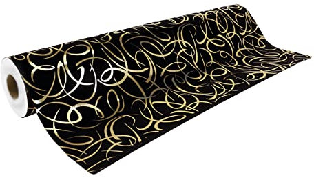 Clairefontaine 211954C - Rolle Geschenkpapier Premium, 50m x 70cm, 80g, 1 Rolle, Arabeske Gold mit schwarzem Hintergrund