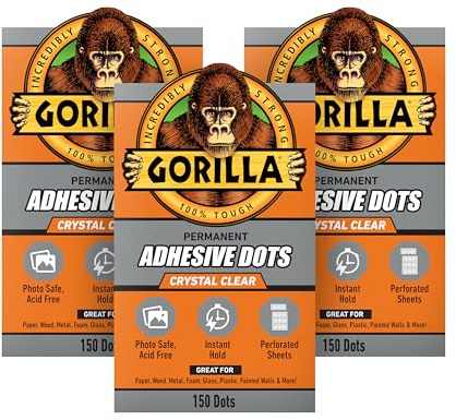Gorilla Permanent Adhesive Dots, Double-Sided, Clear, 150 Pieces, 3-Pack