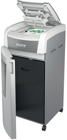 Leitz IQ Autofeed 600 Sheet Automatic Paper Shredder, Micro Cut, P5, White | For Office Use, 110L Pull Out Bin, Quiet, Anti Jam, Shreds Credit Cards, Staples and Paper Clips, 30 Minute Run Time