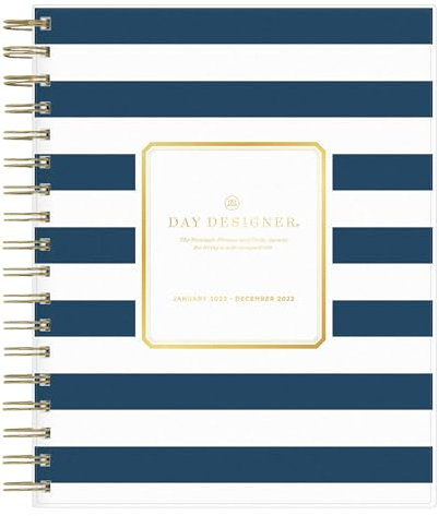 Blue Sky Tages- und Monatsplaner, 2022, mattierter, flexibler Einband, drahtgebunden, marineblauer Streifen (103622-22)